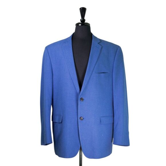 Crown & Ivy Mens Blazer 48R Blue Cotton Stretch Sport Coat 2 Button Jacket Lined - Picture 1 of 10